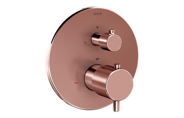 VitrA Root Round Integrated Thermostatic Bath/Shower Mixer Valve - Soft Copper